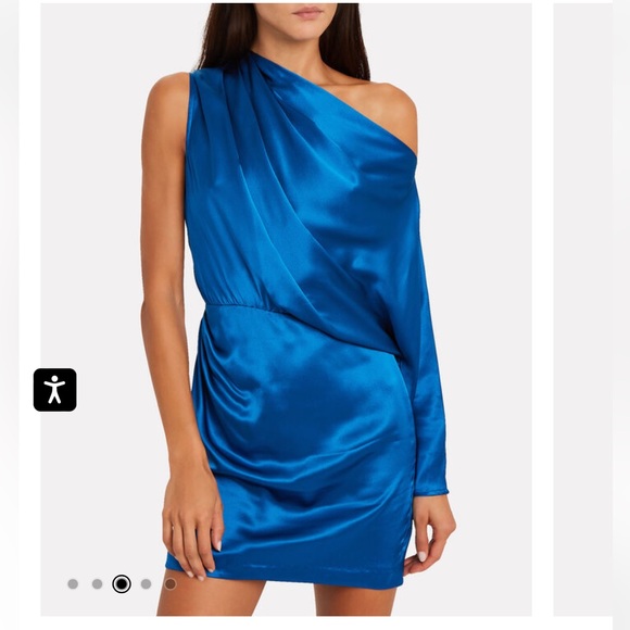 MICHELLE MASON Silk Charmeuse One-Shoulder Sleeve Blue Mini Dress 6 - Picture 2 of 10